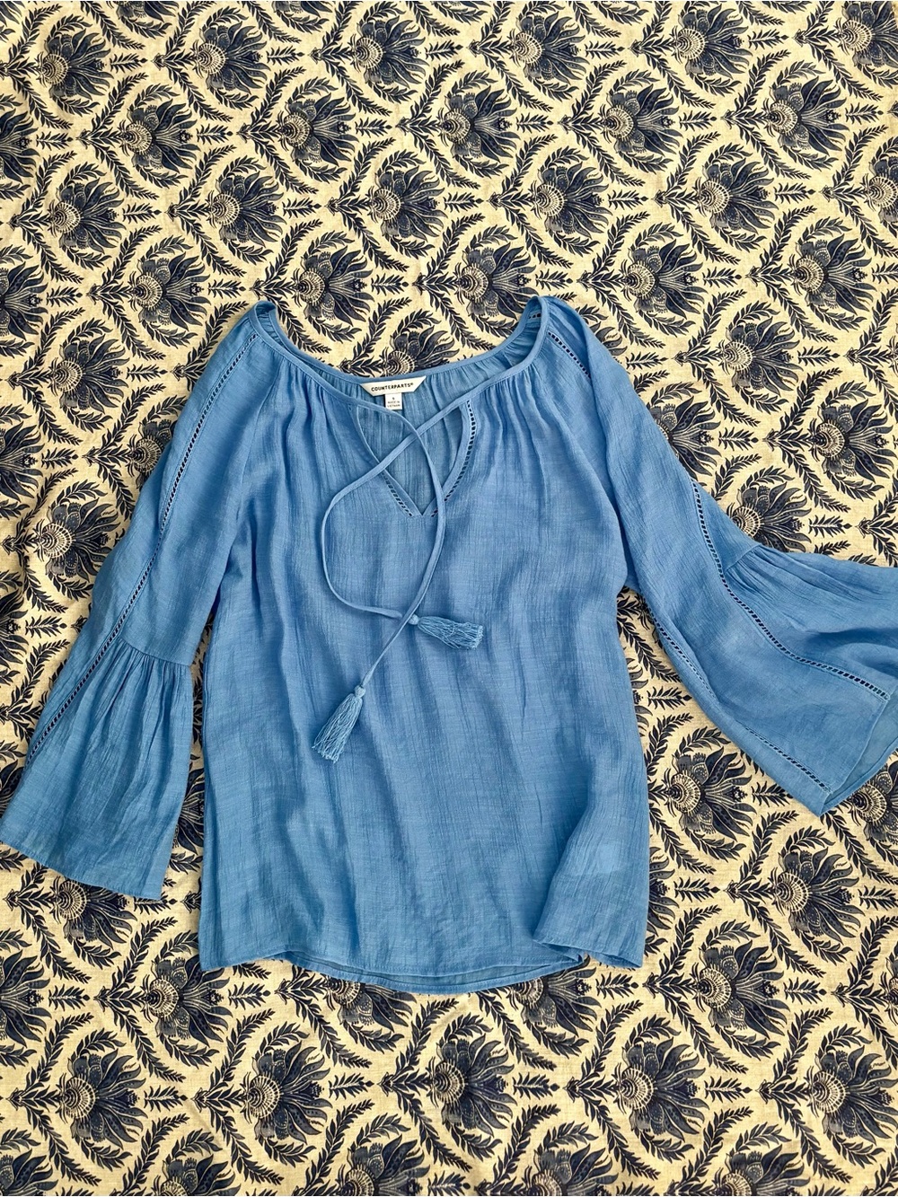 Counterparts Sky Blue Bell-Sleeve Peasant Blouse